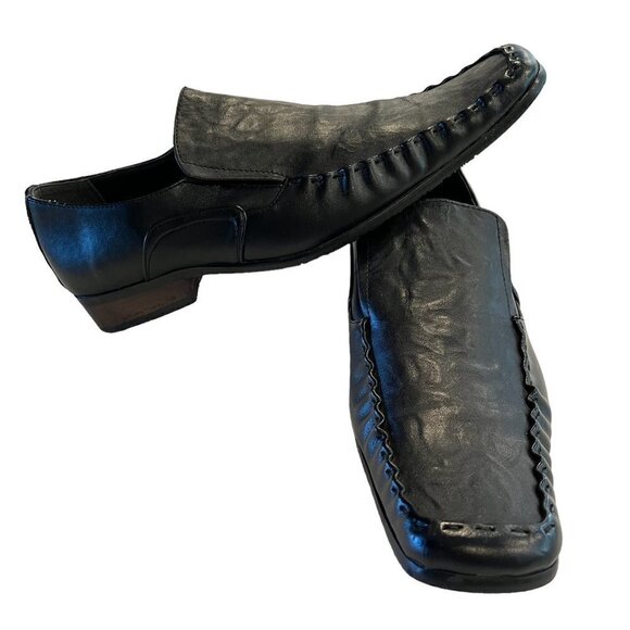 Divis Black Leather Rocker Goth Square Toe Loafers Made in Nepal - Picture 1 of 12